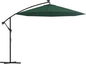 vidaXL Umbrelă suspendată, iluminare LED, 300 cm, verde, stâlp metalic