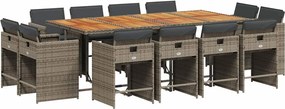 vidaXL Set mobilier de grădină cu perne, 13 piese, gri, poliratan