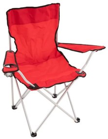 Scaun de camping pliabil cu suport pentru pahare, roșu