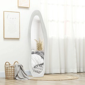 HOMCOM Oglindă cu Ramă Ondulată din Catifea, Oglindă Modernă de Podea sau Fixată pe Perete, 160x50 cm, Alb | Aosom Romania