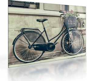 Tablou pe sticlă - Bicicleta de epocă cu flori (70x50 cm)
