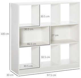 HOMCOM Bibliotecă Raft cu 8 Compartimente, Bibliotecă Modernă pentru Camera de Zi, Dormitor, Birou, 97.5x30x100 cm, Alb | Aosom Romania