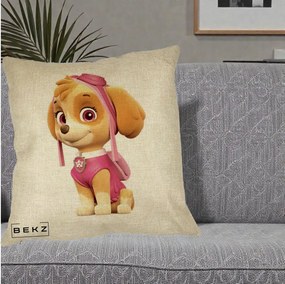 Perna Personalizata Skye PAW Patrol Roz, 40x40 cm, Crem, Husa Detasabila, Perna Inclusa, BEKZ®