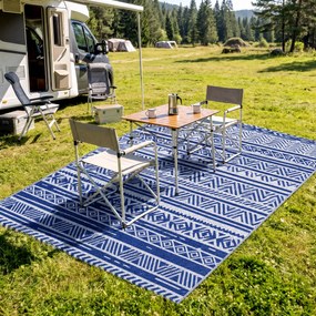 Outsunny Covor pentru Exterior 182x274 cm Reversibil, Covor Pliabil din Polipropilen 310 g/m² Albastru si Alb | Aosom Romania
