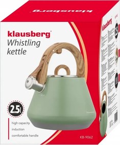 Ceainic cu fluier Klausberg KB 9062, 2,5 l, Otel inoxidabil, Maner care nu se incalzeste, Toate plitele inclusiv inductie, Verde