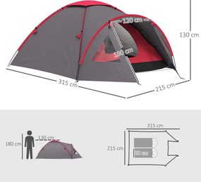 Outsunny Cort de camping pentru 2 persoane, ușor, stabil, rezistent la apă, UV 50+ cu verandă, ușă, ferestre, podea Gri | Aosom Romania