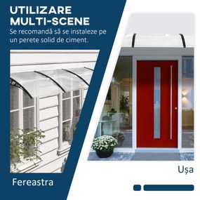 Outsunny Copertina pentru exterior, curbata cu suruburi si buloane incluse, copertina din policarbonat, PP si aluminiu, 295x90x23.5cm