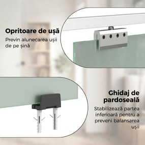 HOMCOM Ușă Glisantă de Interior din Sticlă Temperată Sablată cu Șină Silențioasă, Ghidaj, Kit Feronerie, Transparentă | Aosom Romania
