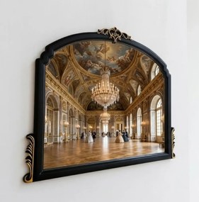 Oglindă decorativă de perete, ramă negru-auriu antichizată, 65x90 cm