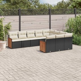 vidaXL Set canapele de grădină cu perne, 10 piese, negru, poliratan