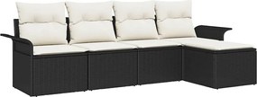 vidaXL Canapea de exterior cu pernă 5 pcs Negru poliratan