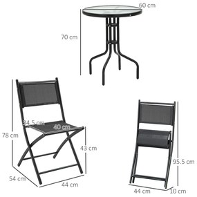 Set de Gradina din 3 Piese din Metal Outsunny, Salon in aer liber cu 2 Scaune Pliante si Masuta pentru Terasa si Bistro, Negru