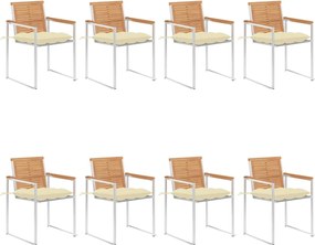 vidaXL Scaune de grădină cu perne, 8 buc., lemn masiv de tec