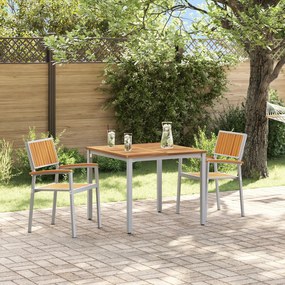 vidaXL Set de dining pentru grădină 3 piese din lemn solid de acacia și metal