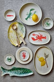 Platou oval din ceramică natur cu lămâi sculptate în relief, 36×25×3 cm, "Hadden"
