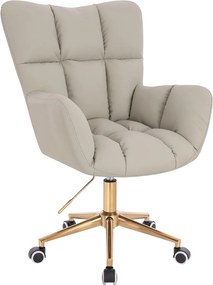 HR650K Scaun Ecru Piele Ecologica Premium Soft cu Bază Aurie