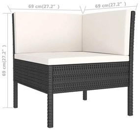 Set mobilier de gradina cu perne, 6 piese, negru, poliratan 2x colt + 3x mijloc + masa, 1