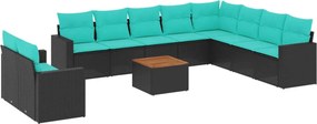vidaXL Set canapele de grădină cu perne, 11 piese, negru, poliratan