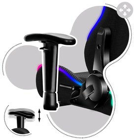 Scaun gaming pentru copii Rover 6 (negru + multicolor) (cu iluminat LED). 1087549