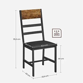Set 2 scaune dining, PAL melaminat / metal, maro / negru, Vasagle