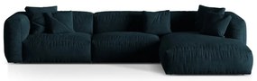 Colțar modular albastru închis cu tapițerie din catifea (cu colț pe partea dreaptă/cu șezlong) Martina – Micadoni