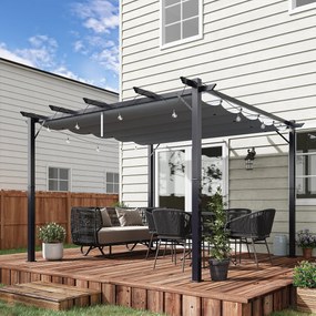 Outsunny Pergolă de Grădină 3x3 m cu Acoperiș Retractabil Protecție UPF30+ Drenaj Cadru din Aluminiu pentru Patio Exterior Gri Închis | Aosom Romania