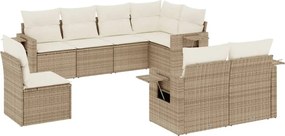 vidaXL Set canapele de grădină, 8 piese, cu perne, bej, poliratan