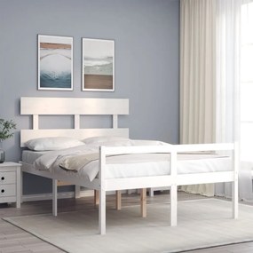 3195327 vidaXL Cadru de pat senior cu tăblie dublu, alb, lemn masiv