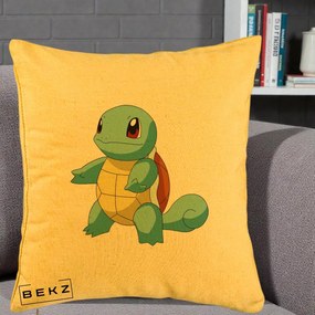 Perna Personalizata Squirtle Pokemon, 40x40 cm, Galben, Husa Detasabila, Perna Inclusa, BEKZ®