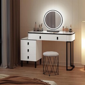 SEA470 - Set Masa toaleta 100 cm cosmetica machiaj, oglinda cu LED, masuta vanity, cu sau fara taburet - Alb - Negru