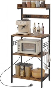 HOMCOM Estantería de Cocina con 2 Tomacorrientes Estante para Microondas Estante Ajustable Ganchos 60x42x137 cm Marrón Rústico | Aosom Romania