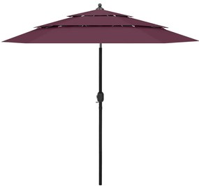 Umbrela de soare 3 niveluri, stalp aluminiu, rosu bordo, 2,5 m Rosu bordo, 2.5 m
