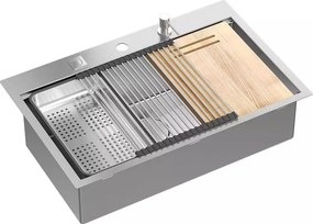 Statie de lucru incastrata cu dozator sapun Quadron Unique Burt inox periat 76x49 cm
