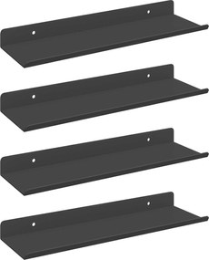 vidaXL Raft suspendat Pe perete 4 pcs Negru 30 x 9 x 2,5 cm Oțel