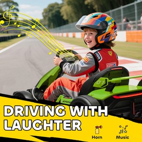 HOMCOM Go Kart Electric pentru Copii cu Scaun Reglabil, 2 Motoare, Claxon, Lumini și Muzică, 120x76x53,5 cm, Verde | Aosom Romania