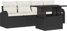 vidaXL Set de canapele pentru grădină cu pernă 5 pcs Negru Poli Rattan