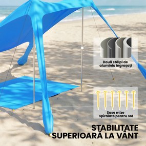 Outsunny Cort de Plajă pentru 2-4 Persoane, Saltea, Lopată, Protecție Solară UPF50+, Albastru | Aosom Romania