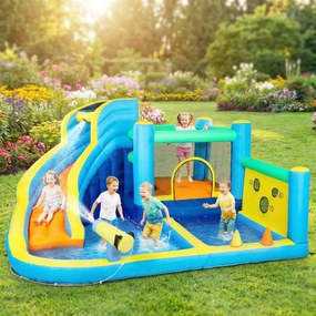 AIYAPLAY Castel gonflabil cu suflător 8 în 1, parc acvatic, tobogan, trambulină, piscină de mingi, Oxford, multicolor | Aosom Romania
