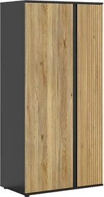 Dulap LUEN, stejar/negru, PAL laminat, cu 2 usi, 95x55x196 cm