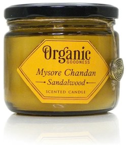 Lumânare organică Mysore Chandan - Lemn de santal200 g în pahar de sticlă chihlimbar