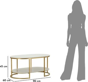 Măsuță de cafea albă-aurie cu blat din marmură 60x90 cm Izmir – Mauro Ferretti