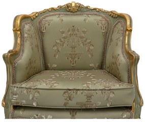 Fotoliu baroc din lemn sculptat, tapiterie damasc, finisaje aurii Design clasic elegant