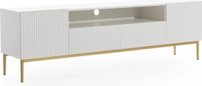 Comodă TV cu nișă și sertare Nicole 200 cm - alb mat / picioare aurii