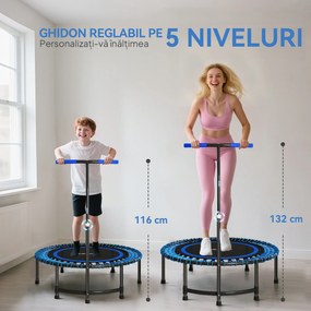 SPORTNOW Trambulină Fitness Ø114cm cu Mâner Reglabil 5 Poziții Capacitate 150kg Albastru | Aosom Romania