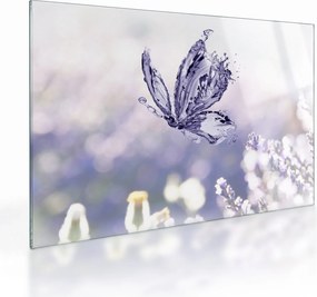 Tablou pe sticlă - Fluture și lavandă (70x50 cm)
