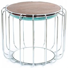 Taburet tapitat/masuta de cafea rotund/a Comfortable 50x50x45 cm albastru deschis