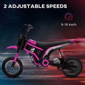 HOMCOM Motocicletă Electrică pentru Copii de 8-12 Ani cu Accelerație Manuală, și 2 Viteze, 119x64x76,5 cm, Roz | Aosom Romania