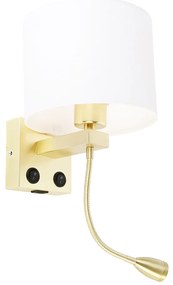 Aplică de perete aurie cu USB și abajur alb 18 cm - Brescia Combi