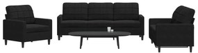 vidaXL Set de canapele cu perne, 3 piese, negru, catifea