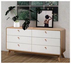 Comodă albă/în culoare naturală joasă cu aspect de lemn de stejar 150x74 cm Caitlin – Støraa